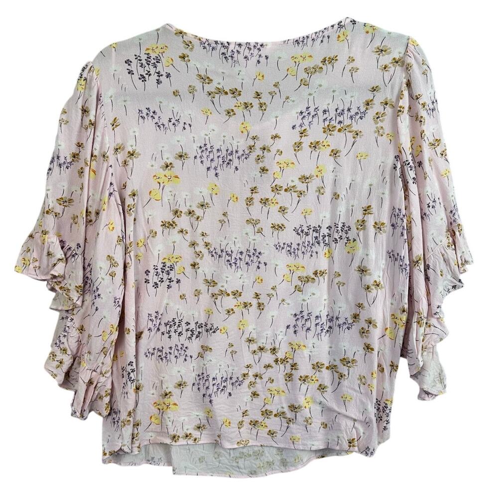 Lauren Conrad Floral Boho Blouse Med Pink Whimsical Bloomcore Short Sleeve Top - Picture 2 of 13